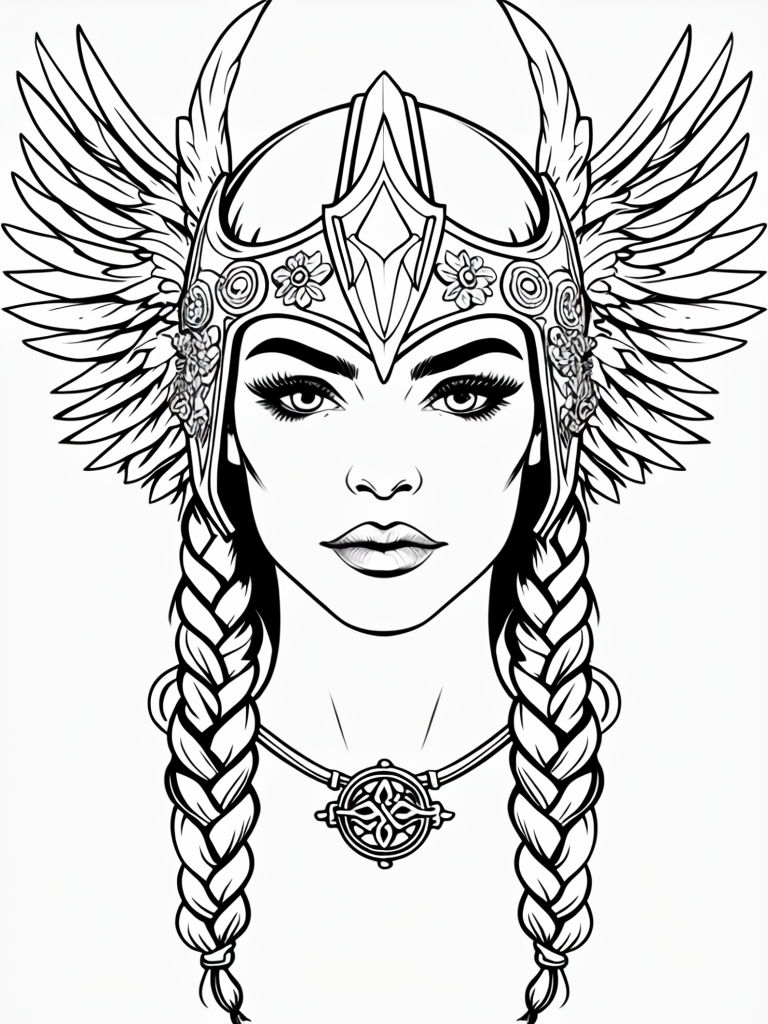 Intricate Valkyrie Portrait Line Art for Coloring Book Pages - Playground