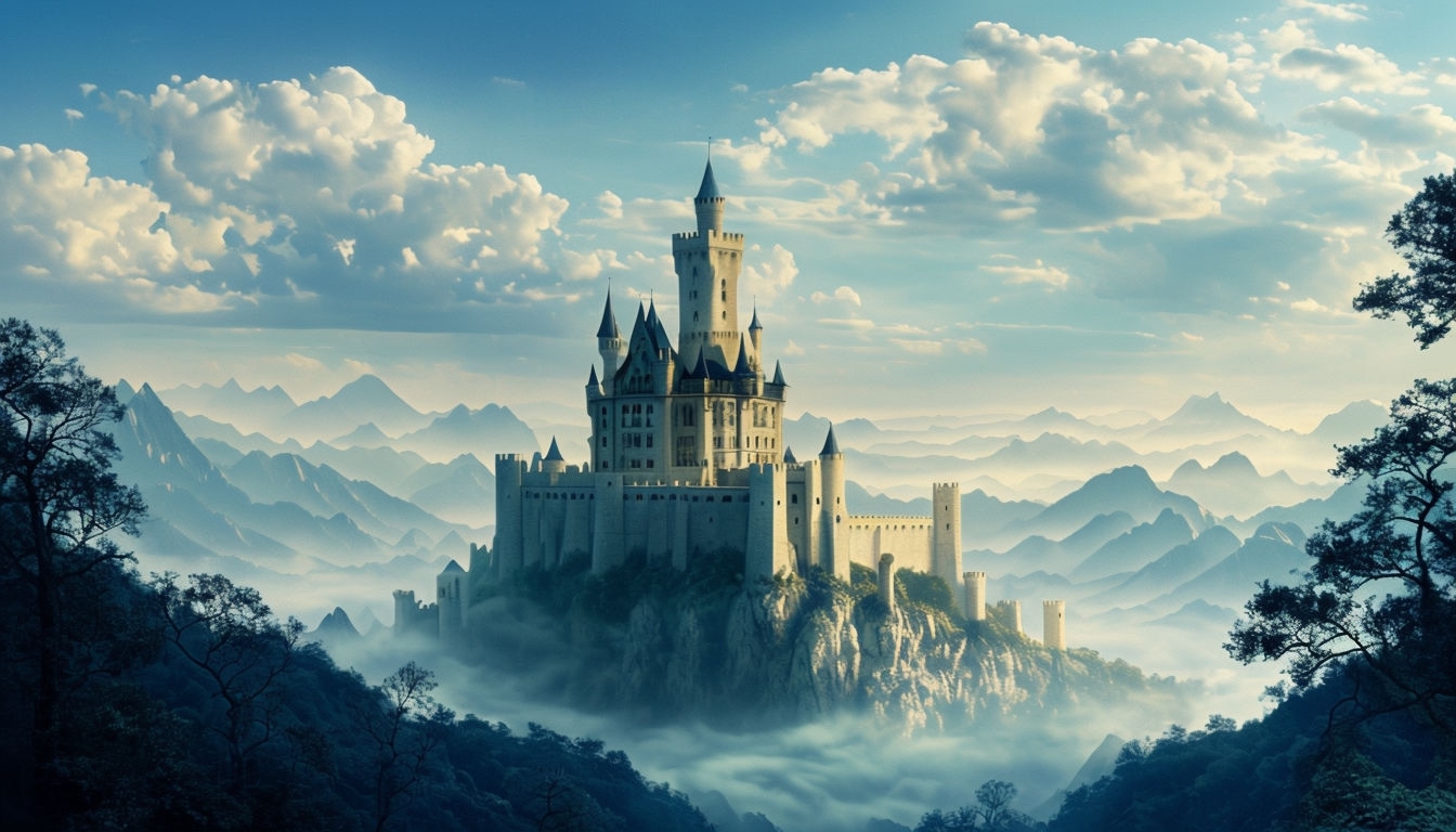 Majestic Medieval Castle Landscape with Serene Atmosphere Virtual Backgrounds