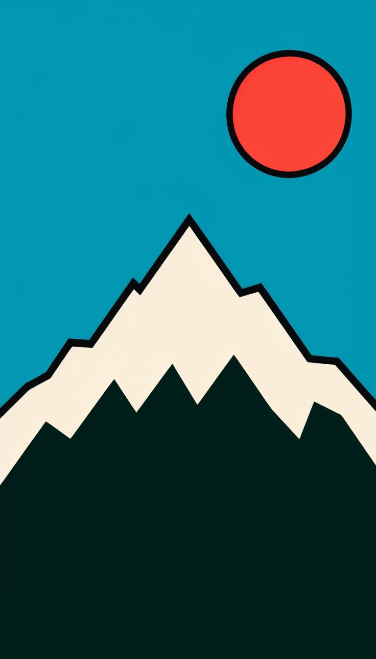 Minimalist Mountain Illustration with Sky Blue Background Mobile Wallpaper