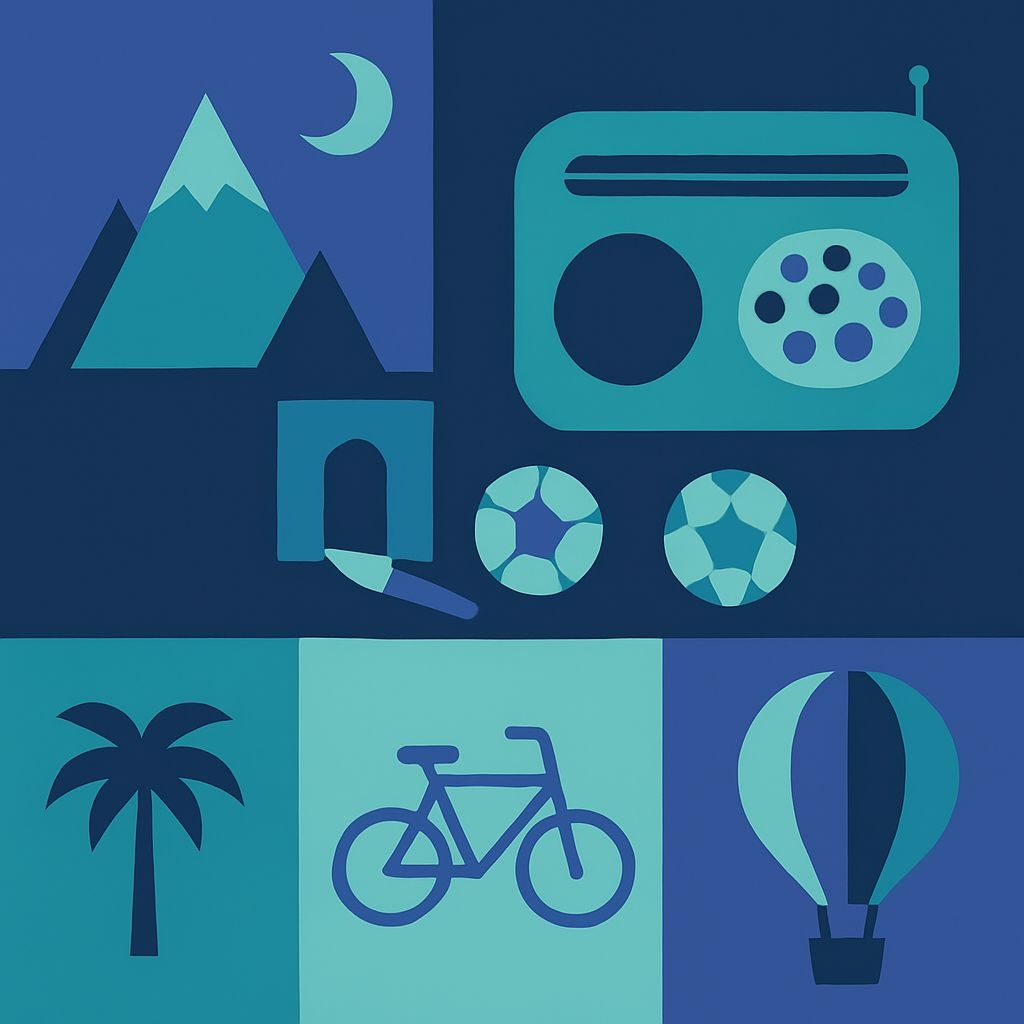 Minimalist Blue and Teal Symbols Illustration Seamless Pattern