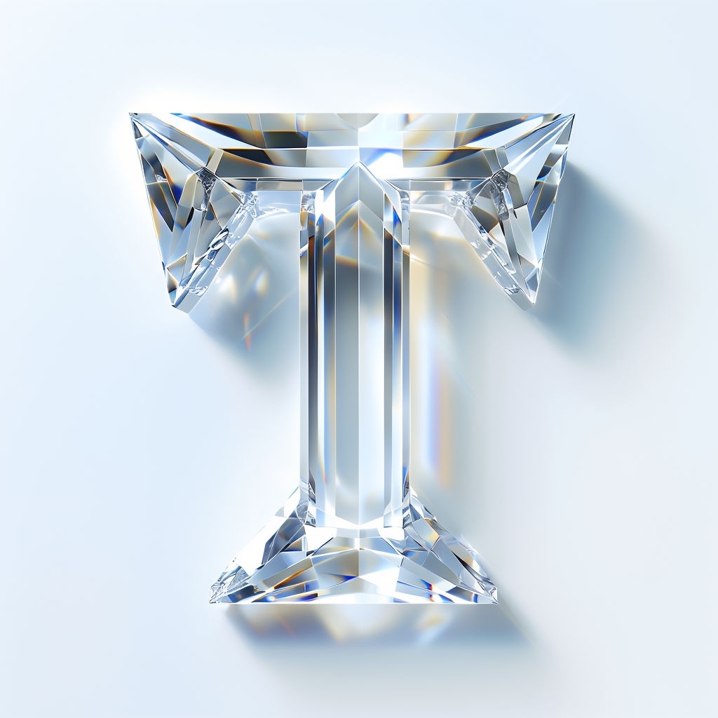 Elegant 3D Crystal Letter T Monogram on White Background Monogram