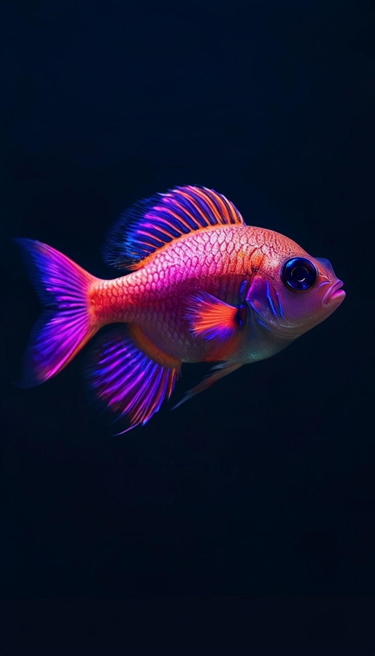Vibrant Tropical Fish Swimming in Dark Blue Background Mobile Wallpaper