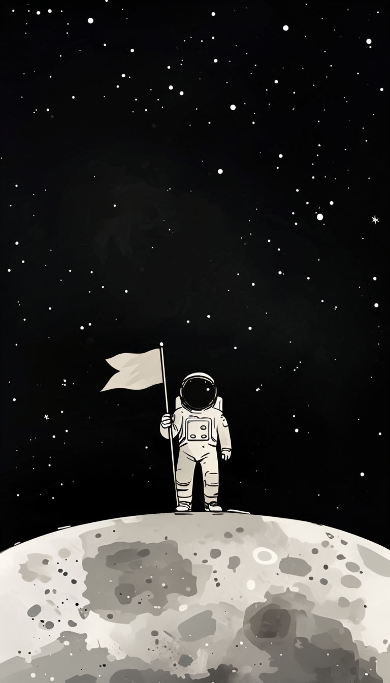 Minimalist Astronaut on Moon Illustration Art