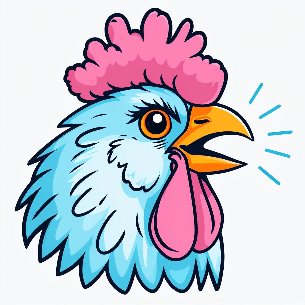 Cheerful Cartoon Rooster Head Illustration Sticker