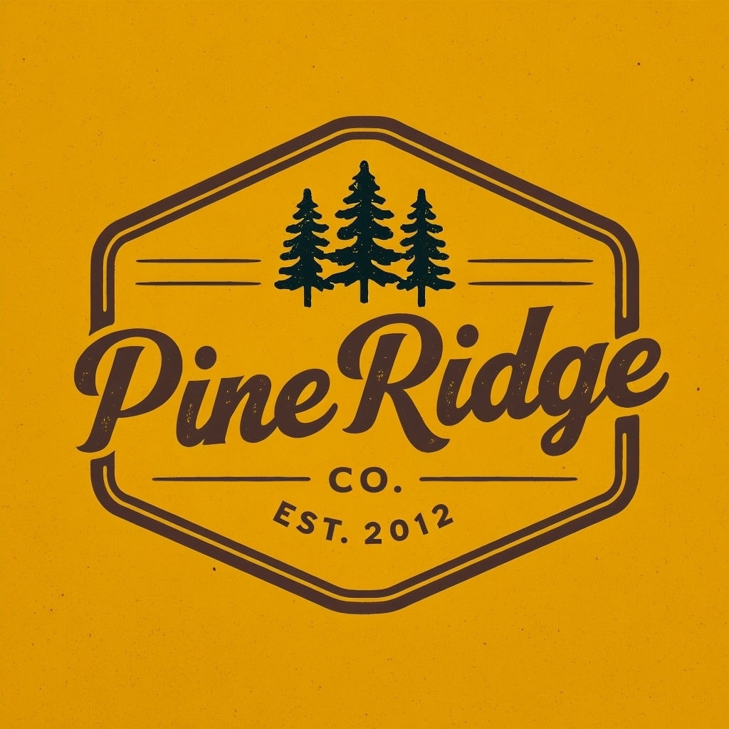 Vintage Pine Ridge Co. Logo with Rustic Pine Tree Design