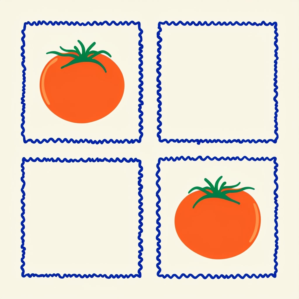 Cartoon Tomato Illustration in a 2x2 Grid Pattern Sticker