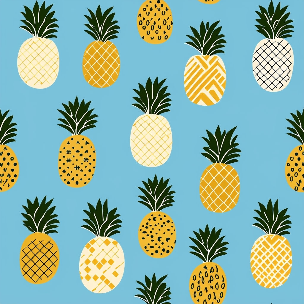 Vibrant Pineapple Seamless Pattern on Sky Blue Background