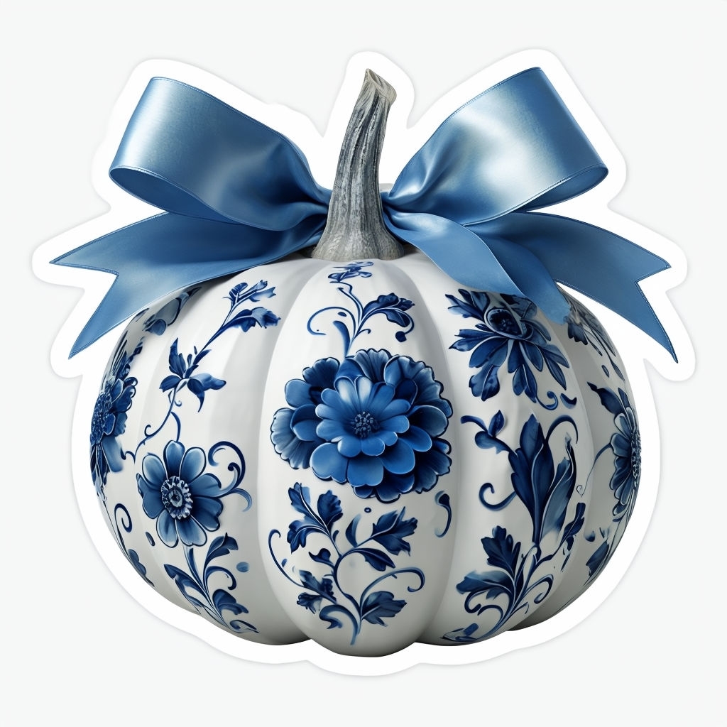 Elegant Delftware Pumpkin with Floral Patterns Sticker