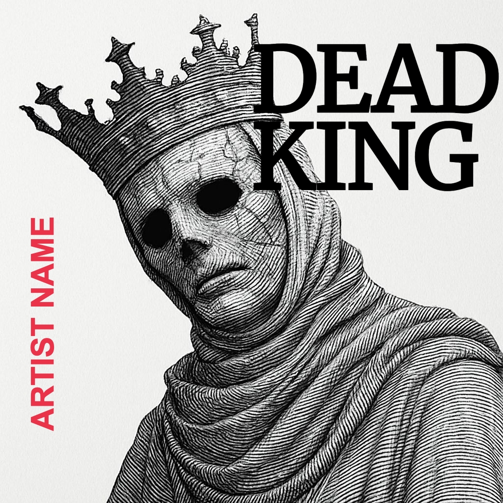 Haunting Monochrome Dead King Illustration for Spotify Album Cover