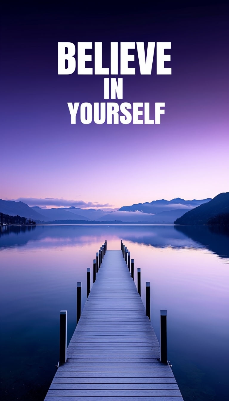 Serene Motivational Landscape with Believe in Yourself Message Mobile Wallpaper