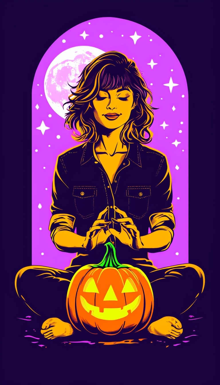 Mystical Woman with Jack-O'-Lantern Pop Art Poster