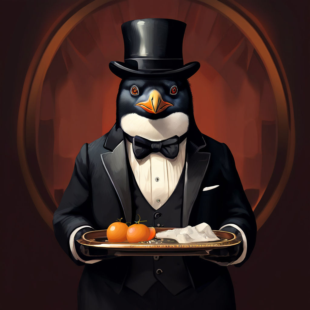 Poised Penguin with Butler's Tray Portrait. Generative AI Il... by man ...