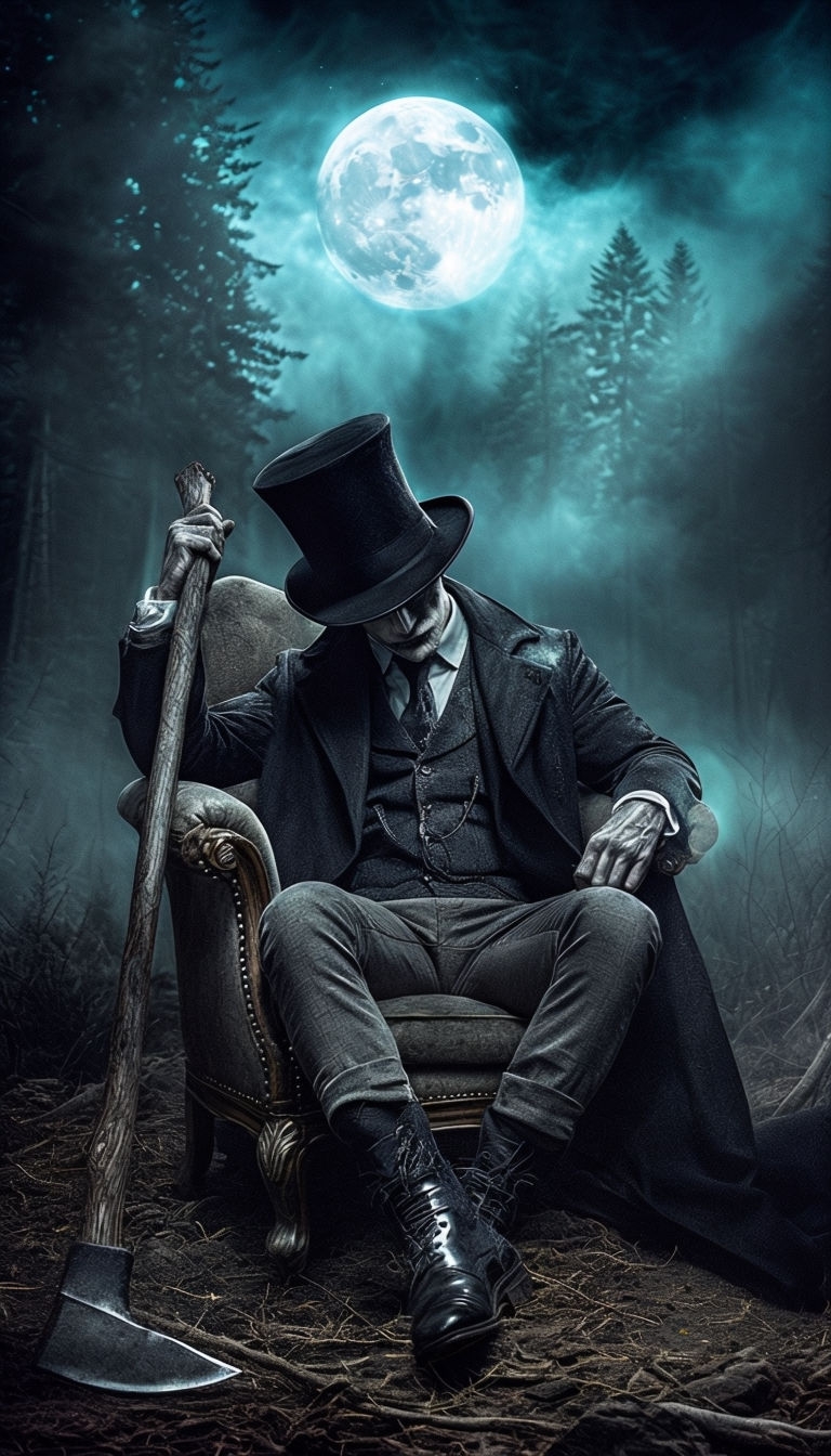 Haunting Gothic Forest Scene with Mysterious Figure Mobile Wallpaper