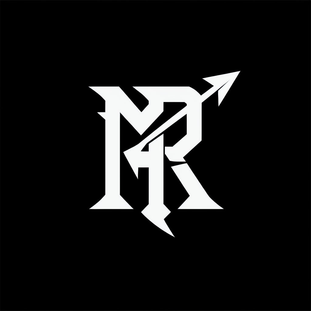 Bold Modern MR Monogram Logo Design with Arrow Element Monogram