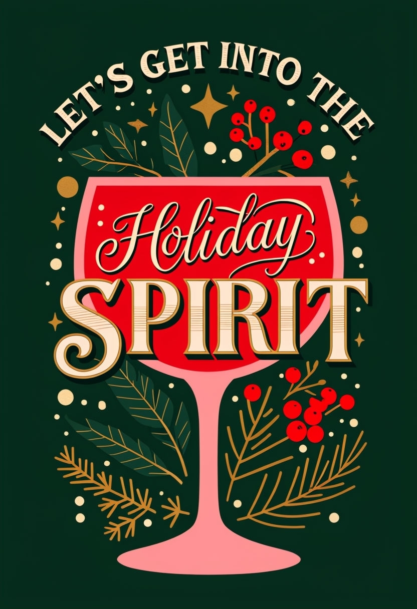 Festive Holiday Spirit Wine Glass Illustration Poster