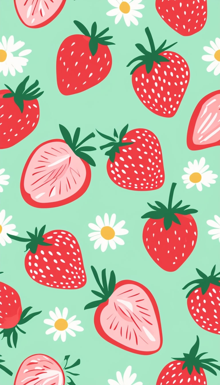 Vibrant Red Strawberries and Daisies Pattern Phone Case Cover