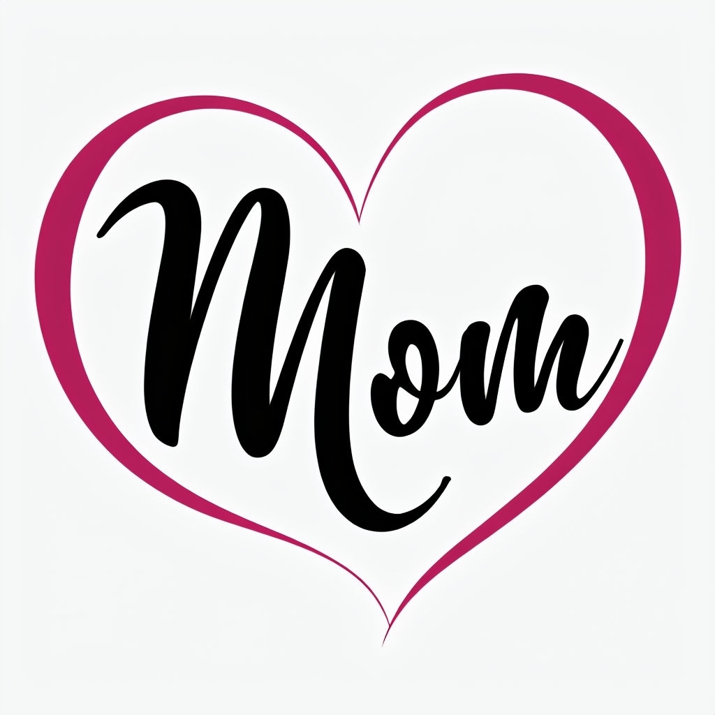 Elegant Black and White 'Mom' Heart Design Monogram