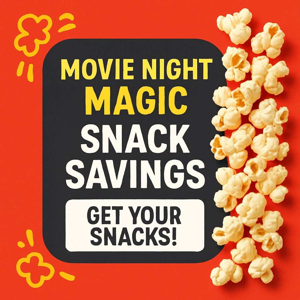 Vibrant Movie Night Magic Promotional Graphic for Snack Savings Ads