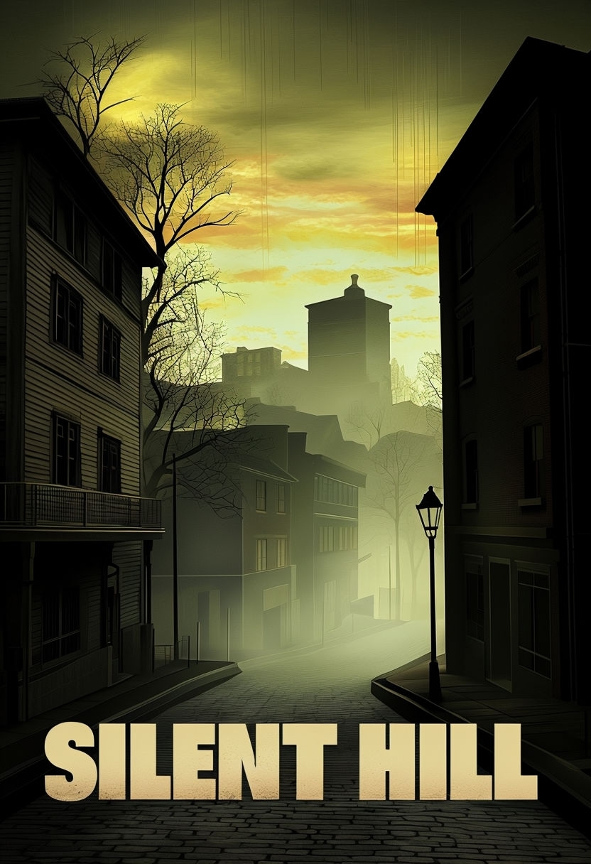 Ominous Silent Hill Haunting Urban Landscape Illustration Poster