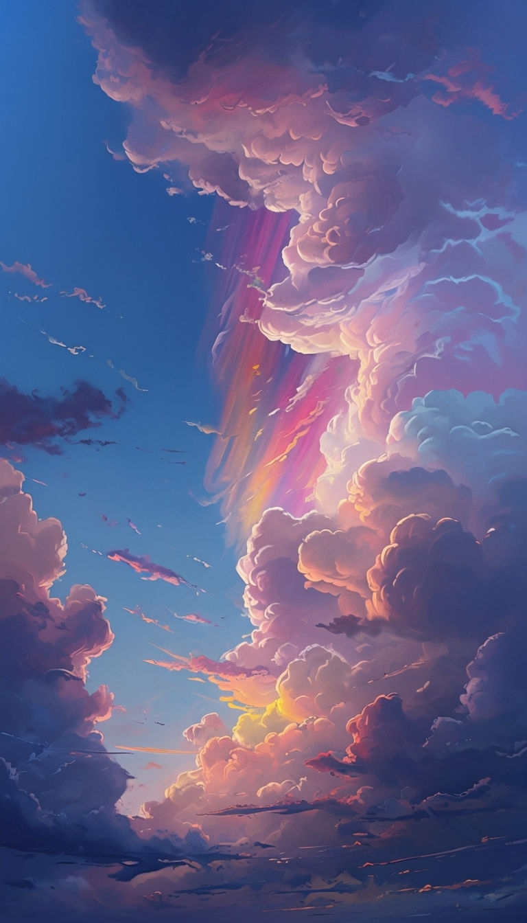 Dramatic Sunset Sky with Colorful Cumulus Clouds Mobile Wallpaper