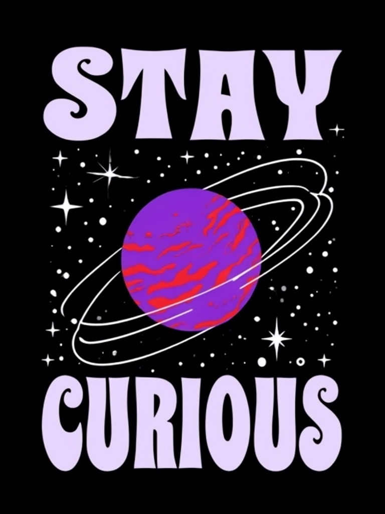 Stay Curious Retro Space Graphic Design Poster