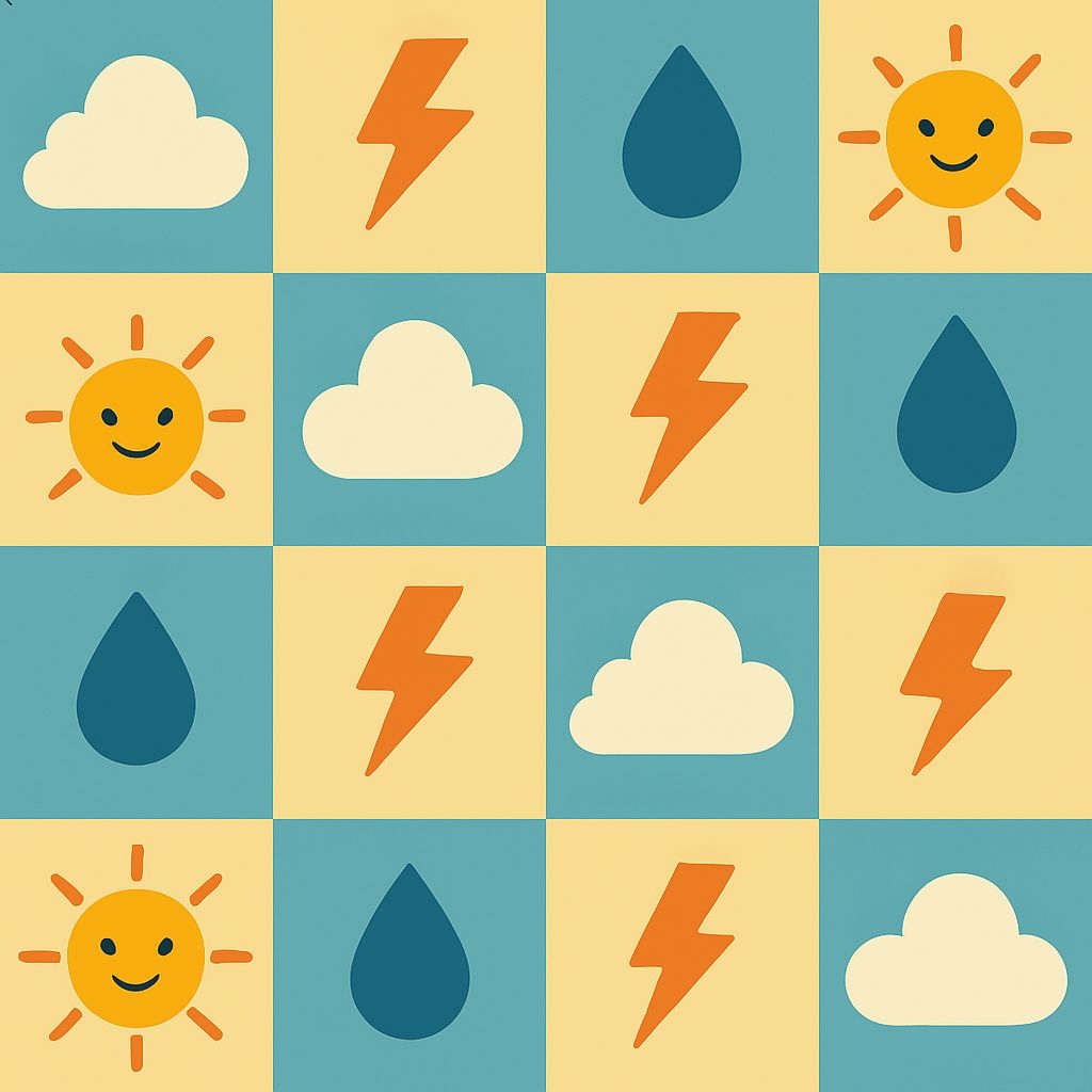 Playful Weather Symbols Cartoon Grid Pattern Illustration Seamless Pattern