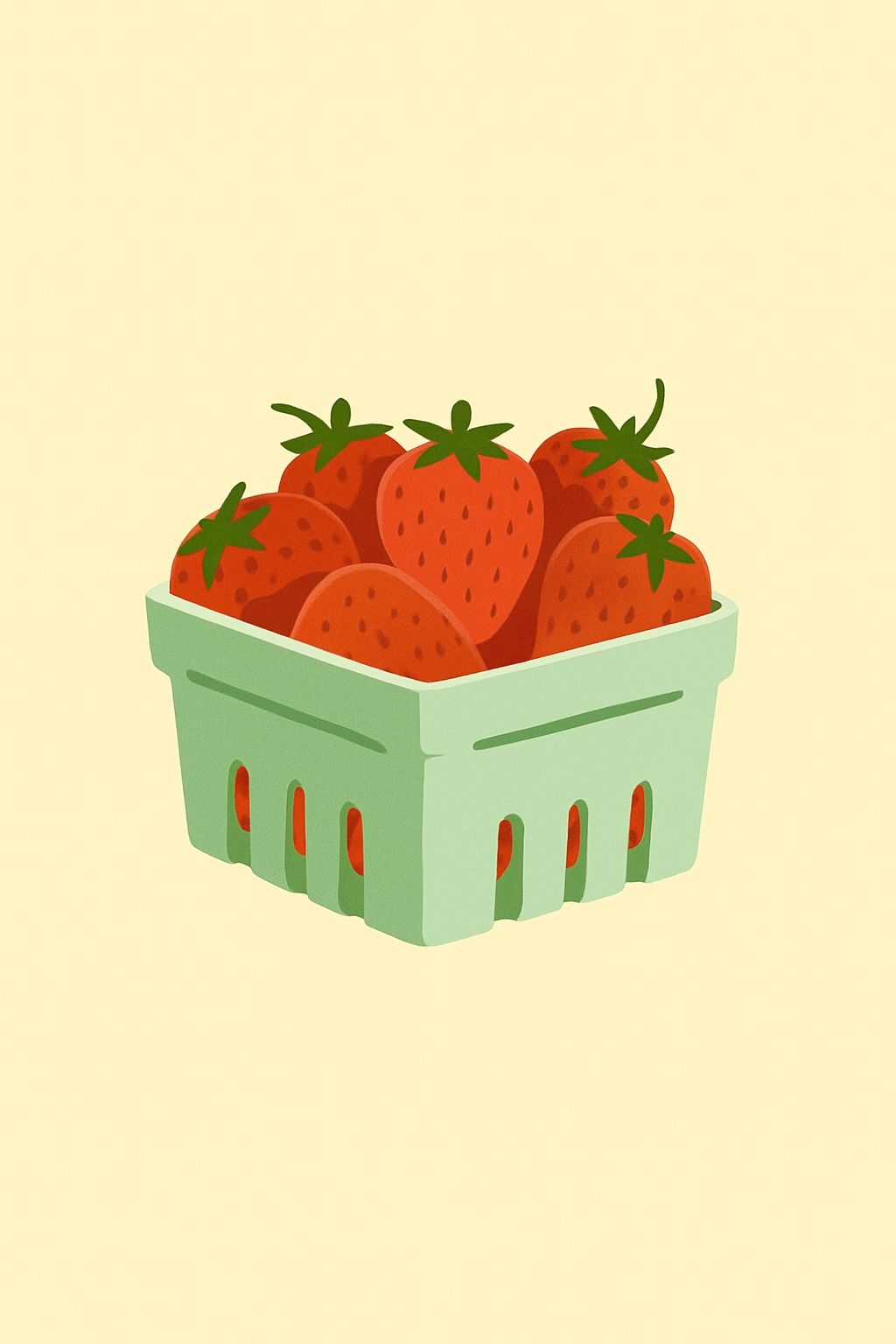 Minimalist Green Berry Basket with Red Strawberries T-Shirt