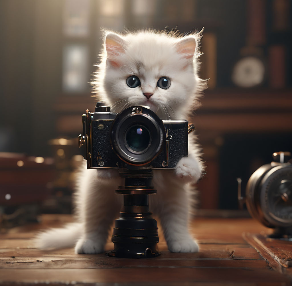 A ultra-realistic cute white baby kitten cat standing behin... by ...