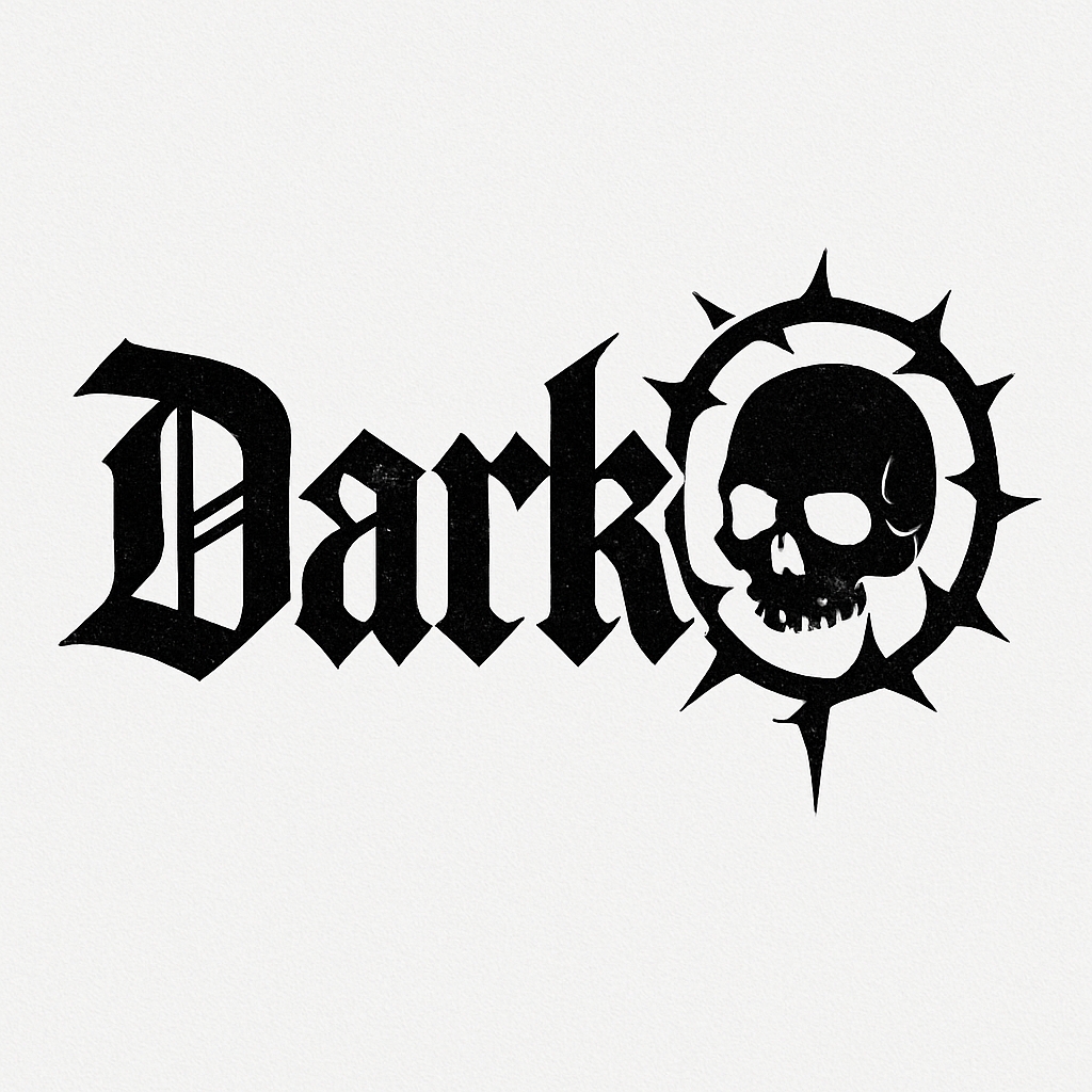 Bold Gothic Dark Skull Logo Design on White Background