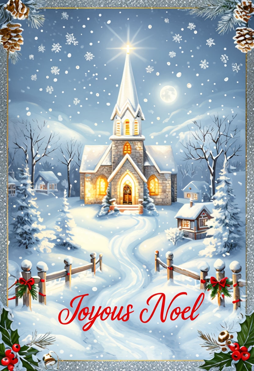 Charming Winter Church Scene Christmas Card Design for Festive Greetings