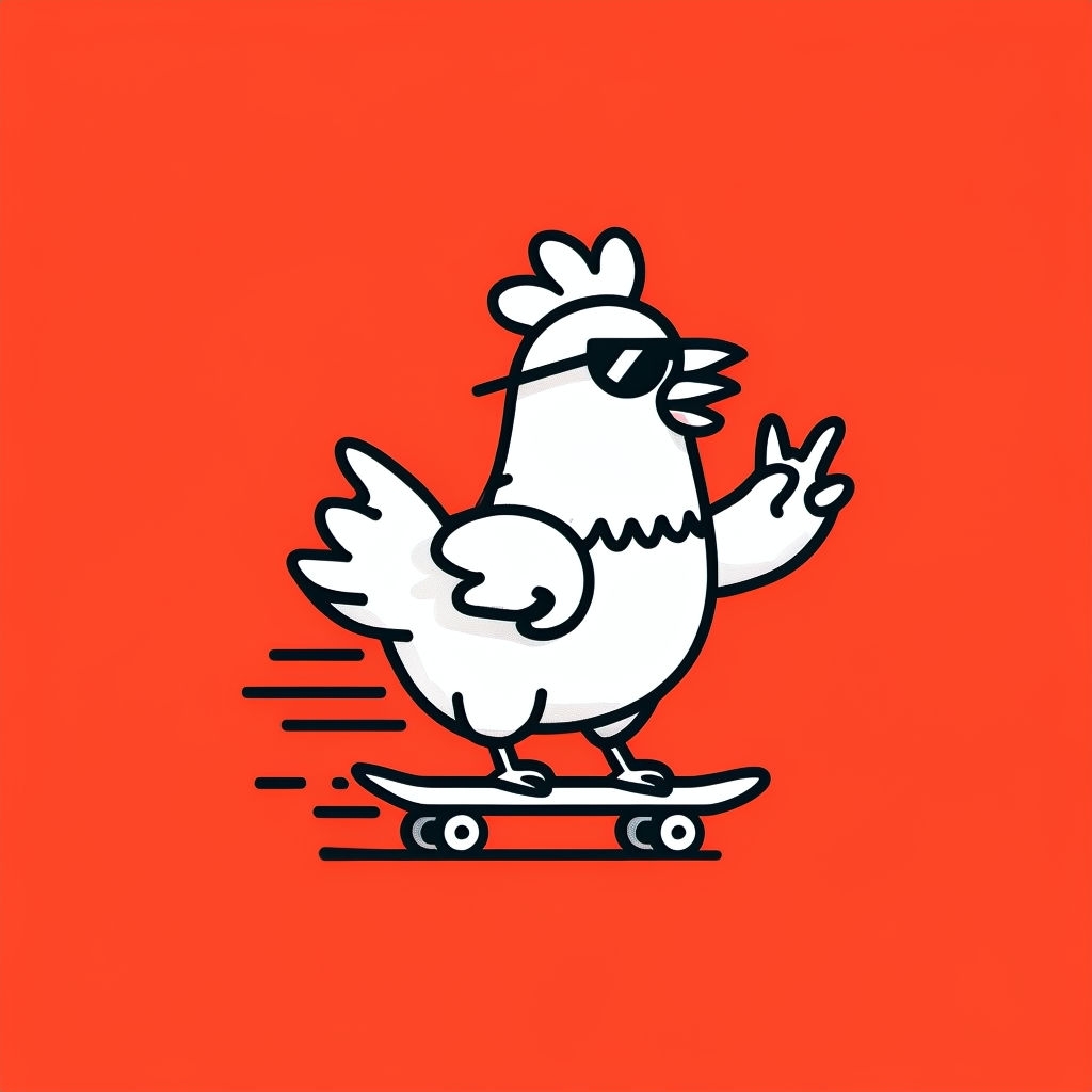 Cool Cartoon Chicken Skateboarding on Red Background T-shirt