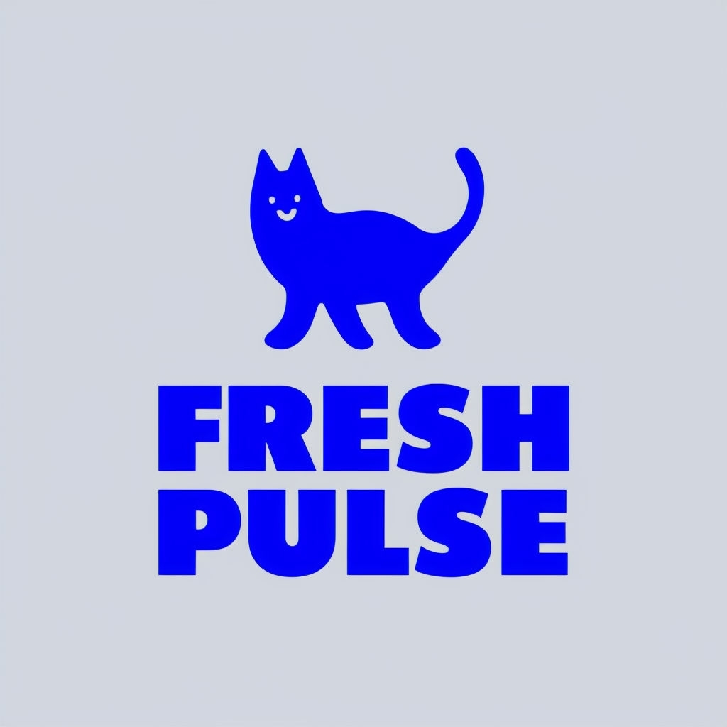 Playful Navy Blue Cartoon Cat Fresh Pulse Logo