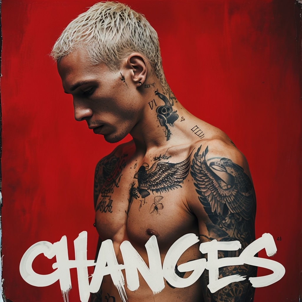 Striking Tattooed Man Profile with Graffiti 'CHANGES' Text Spotify Album Cover