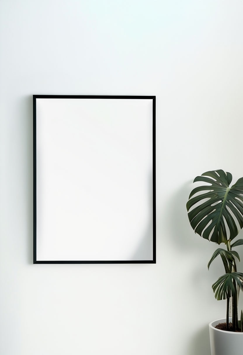 Minimalist Black Framed Poster with Monstera Plant Mockup