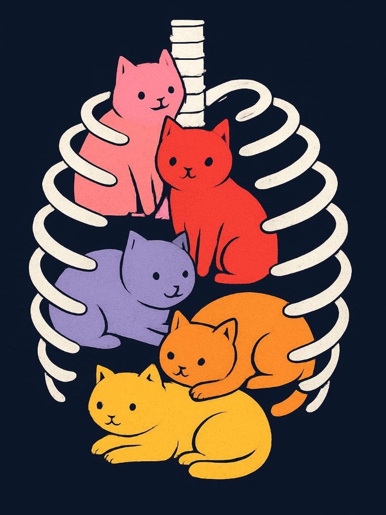 Colorful Cats with Ribcage Illustration T-Shirt
