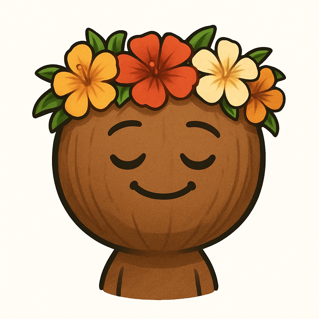 Cheerful Anthropomorphic Coconut Character with Floral Crown Sticker
