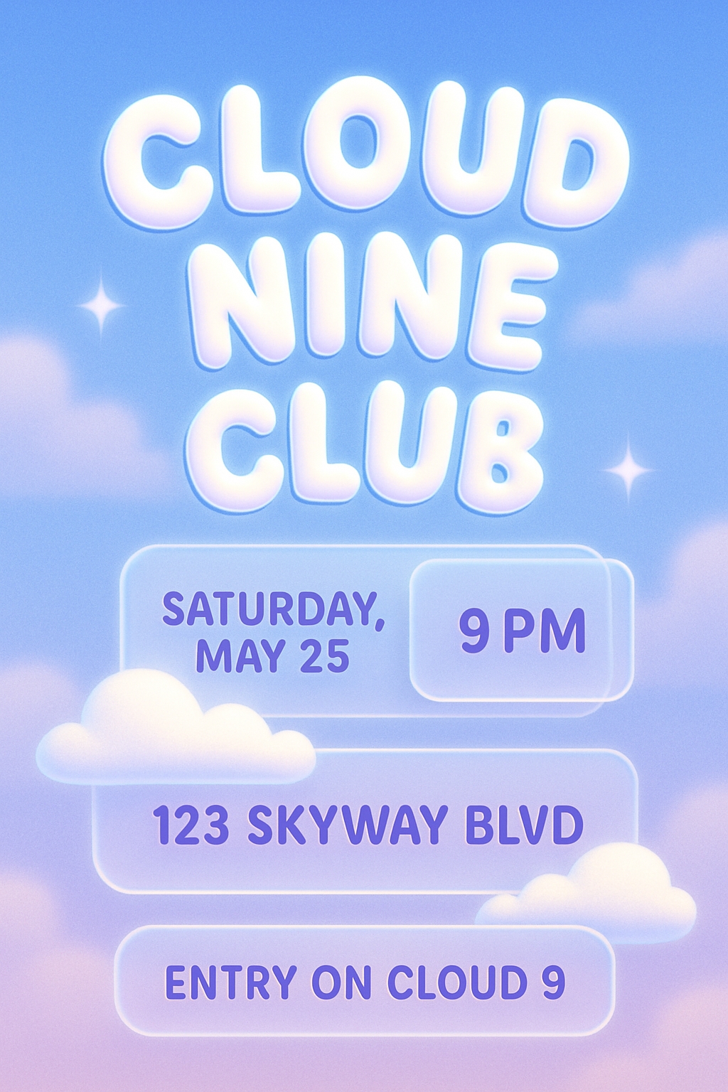 Whimsical Cloud Nine Club Event Invitation Poster Design Cards & Invites
