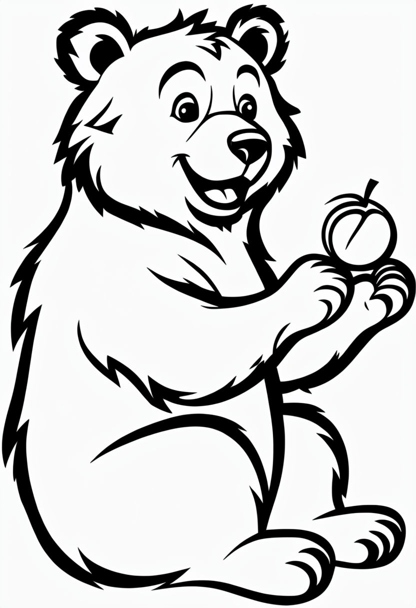 Friendly Cartoon Bear Line Art for Kids Coloring Book Pages