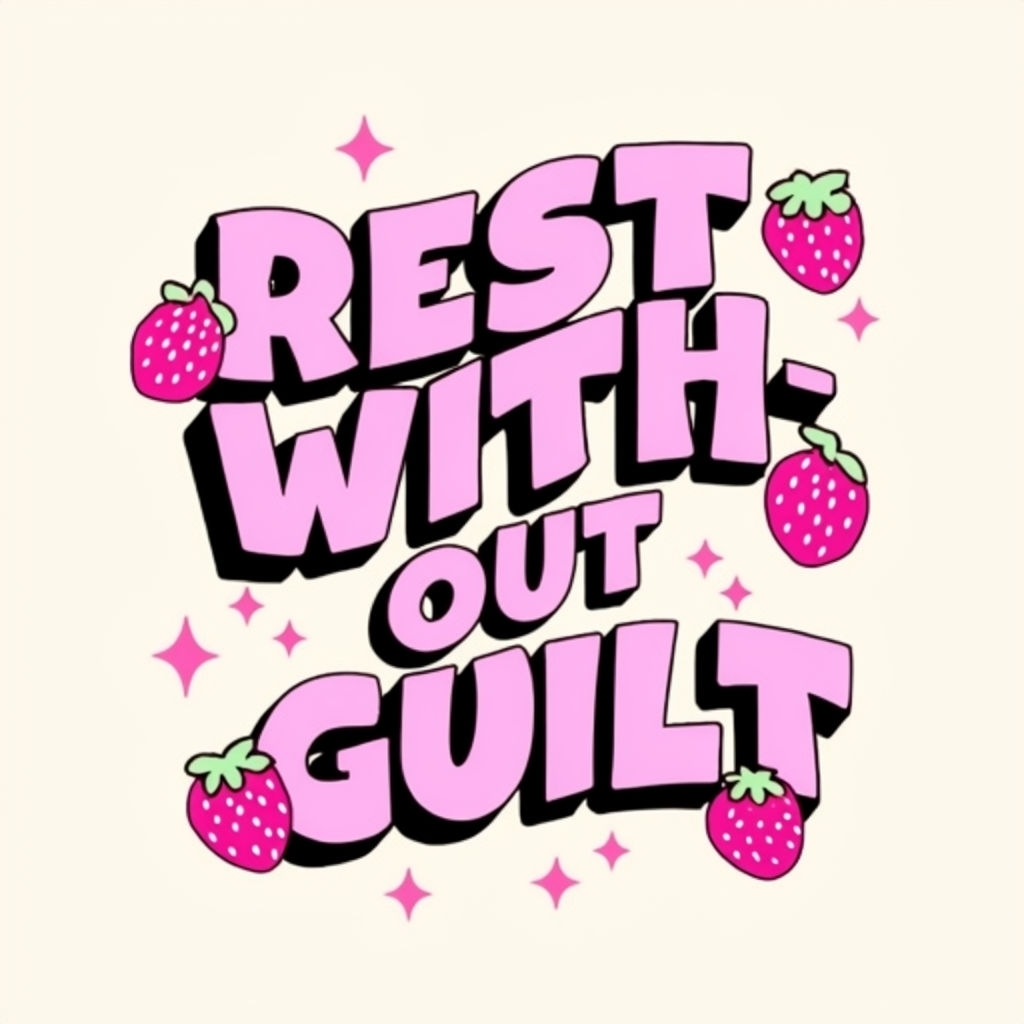 Pastel Pink Motivational 'Rest Without Guilt' Sticker Design