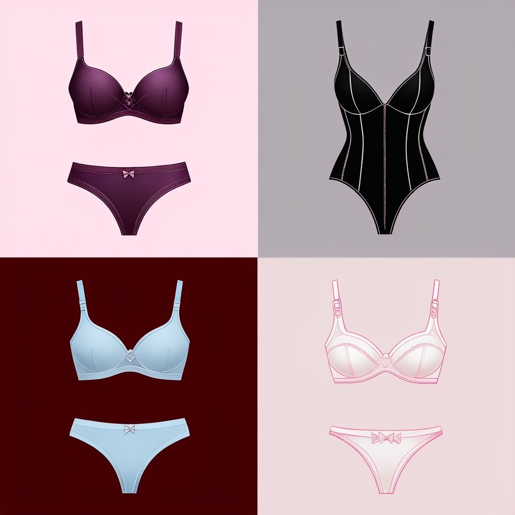 Stylish Women's Lingerie Digital Illustration in Colorful Grid Pattern Seamless Pattern