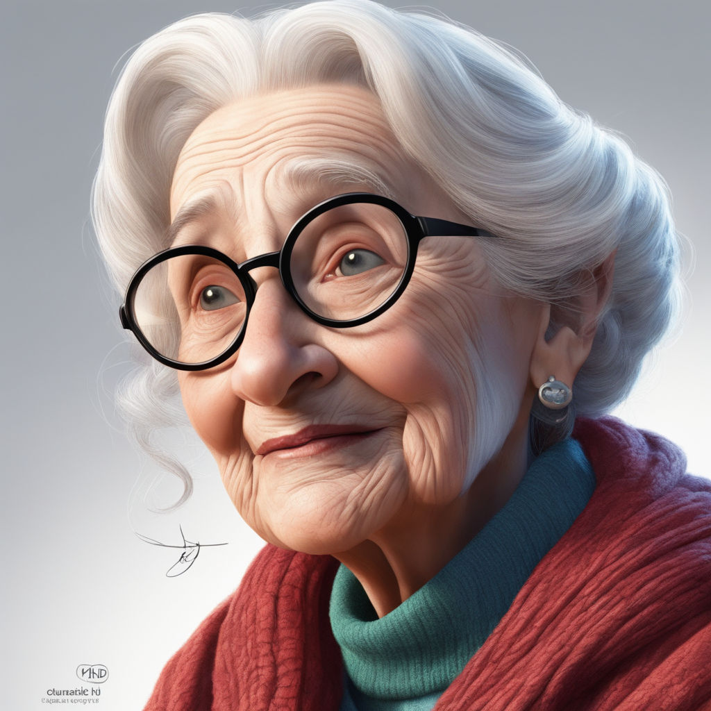 A funny little old lady with huge glasses cartoon