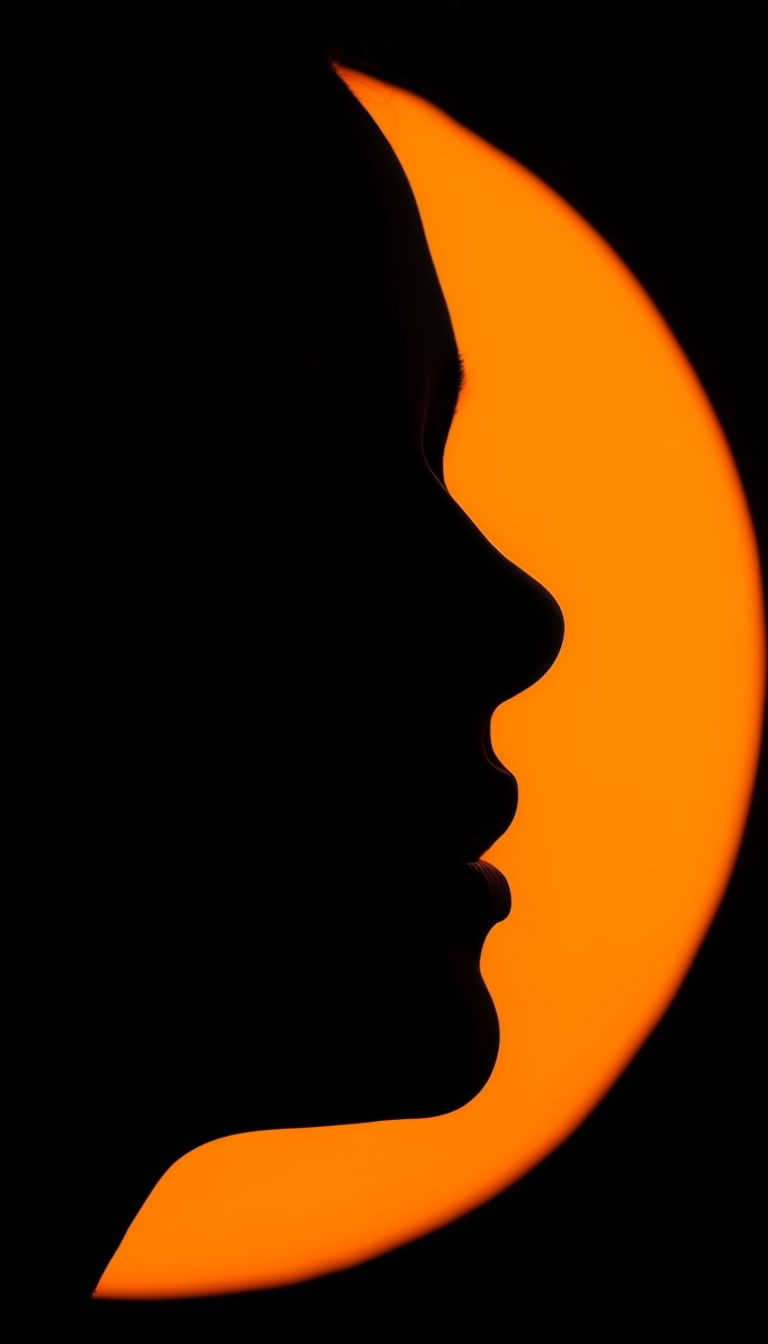 Striking Silhouette Profile Against Amber Orange Background Mobile Wallpaper
