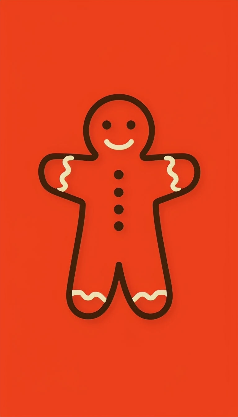 Minimalist Gingerbread Man Art on Vibrant Red Background Mobile Wallpaper