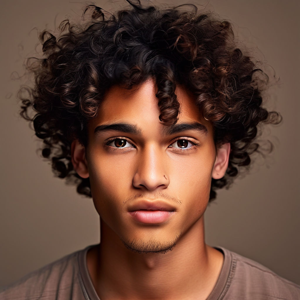 A Lightskin mixed boy with curly hair