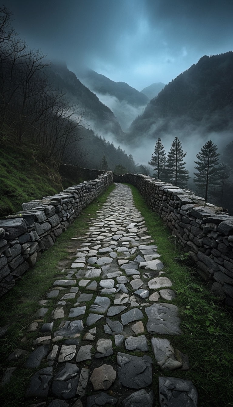 Misty Mountain Pathway Landscape Photography Mobile Wallpaper