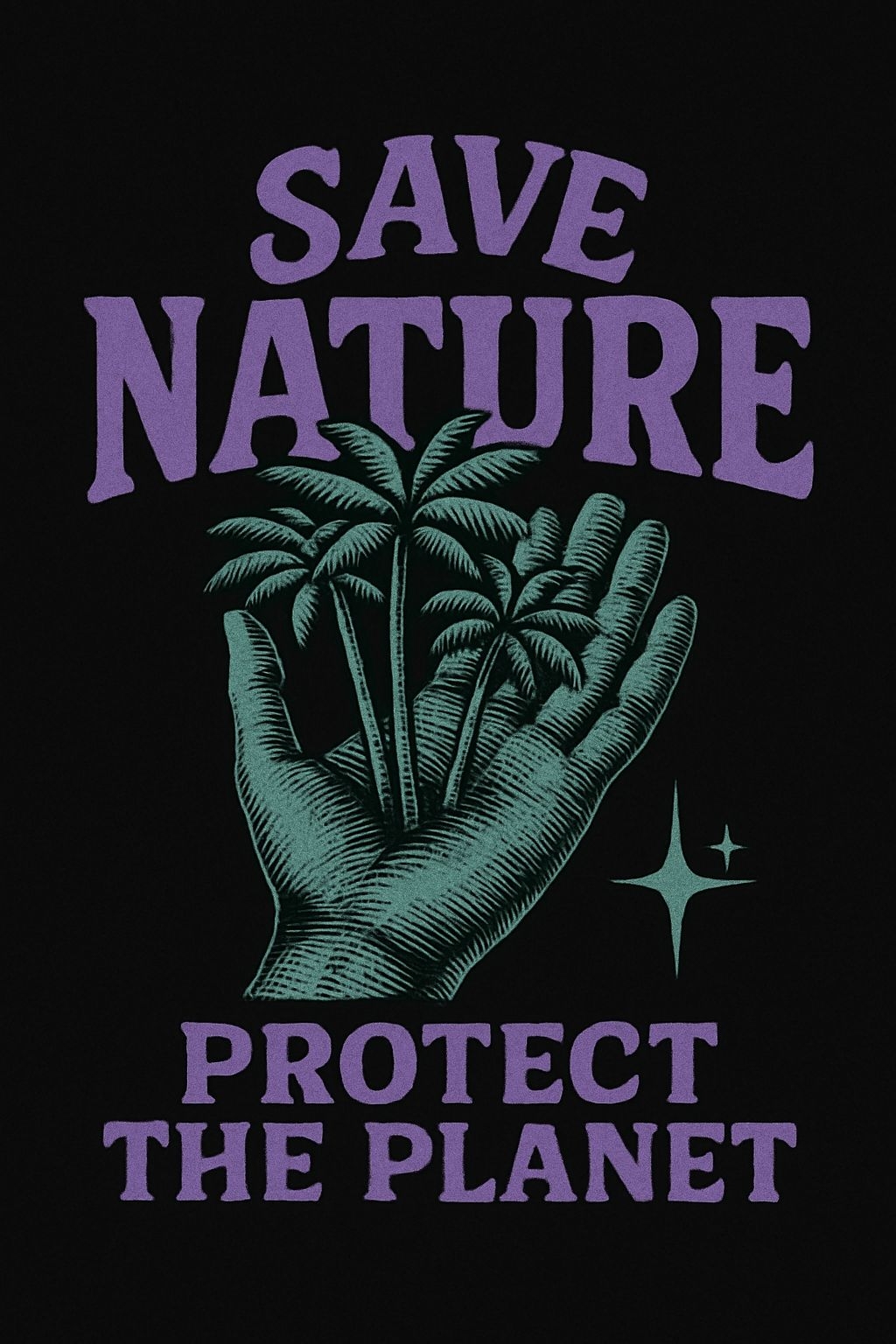 Vintage Save Nature Hand with Palm Trees T-Shirt