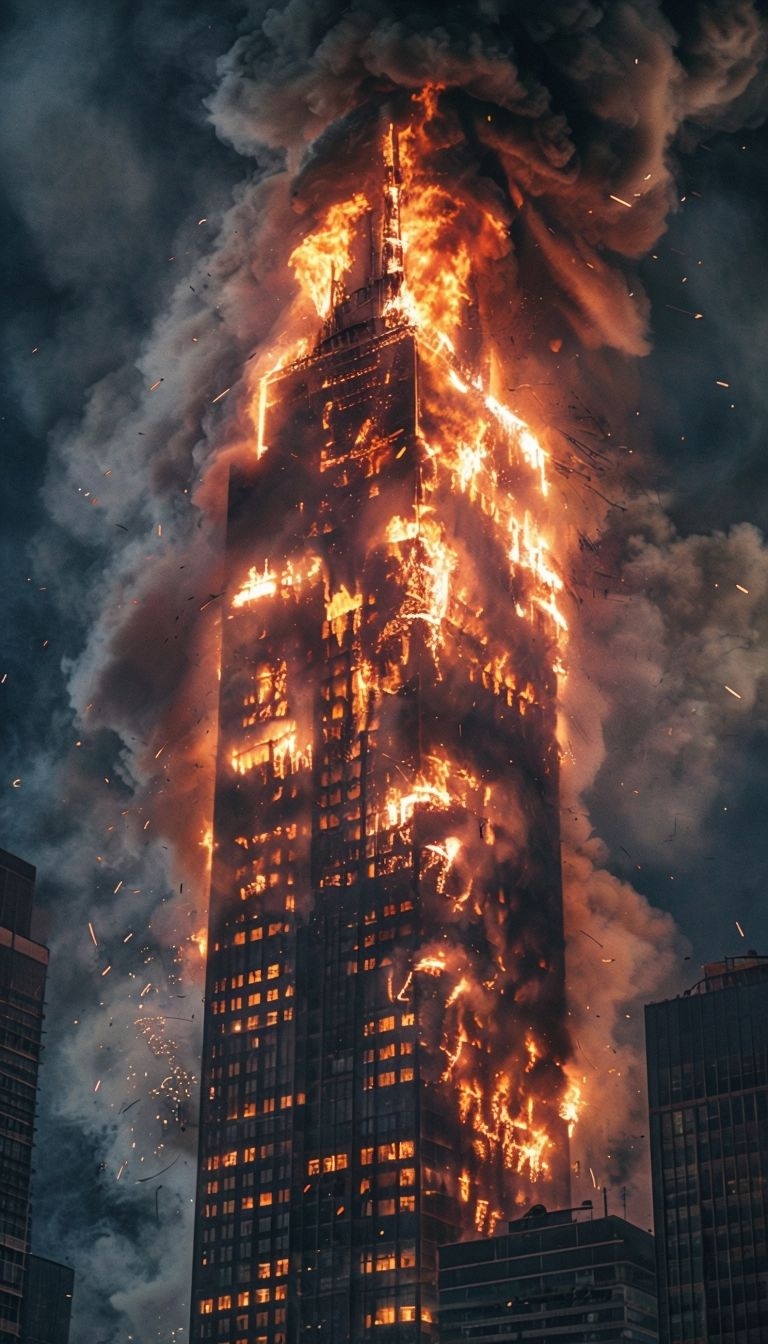 Dramatic Skyscraper Inferno at Night Photo for Phone Case Cover