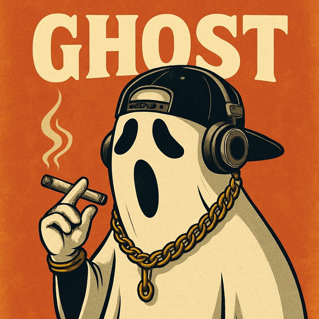 Hip-Hop Ghost Character with Headphones and Cigar Album Cover