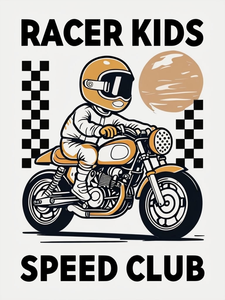 Retro Racer Kids Motorcycle Illustration T-Shirt