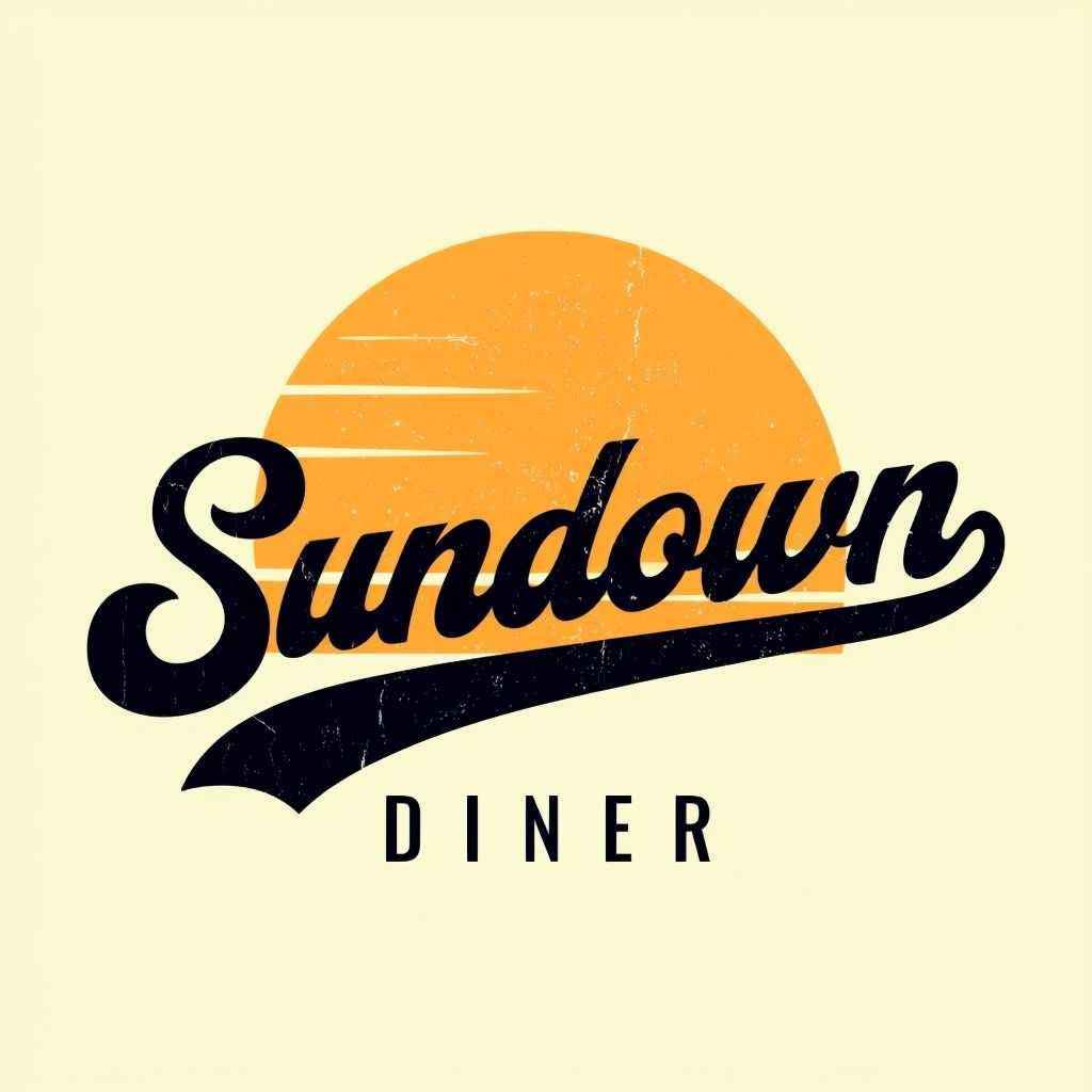 Modern Retro Sundown Diner Logo with Sunset Aesthetic Design